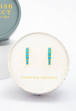 Load image into Gallery viewer, Turquoise & Gold Hoops in Aquamarine Zircon