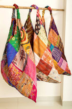 Load image into Gallery viewer, Silk Kantha Patchwork Triangle Bags
