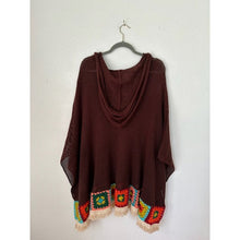 Load image into Gallery viewer, Judith March Brown Granny Square Hem Crochet Poncho - Free Size
