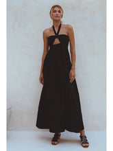 Load image into Gallery viewer, Black Linen Halter Keyhole Maxi Dress