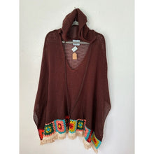 Load image into Gallery viewer, Judith March Brown Granny Square Hem Crochet Poncho - Free Size