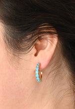 Load image into Gallery viewer, Turquoise & Gold Hoops in Aquamarine Zircon