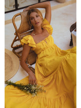 Load image into Gallery viewer, Yellow Linen Square Neck Maxi Dress