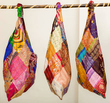 Load image into Gallery viewer, Silk Kantha Patchwork Triangle Bags