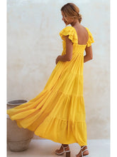 Load image into Gallery viewer, Yellow Linen Square Neck Maxi Dress