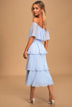 Load image into Gallery viewer, Lulu's Blue & White Tiered Gingham Dress- S