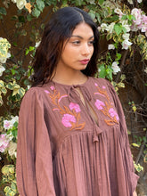 Load image into Gallery viewer, Hand Embroidered Cotton Gauze Dress (Kashiti: Tobacco)