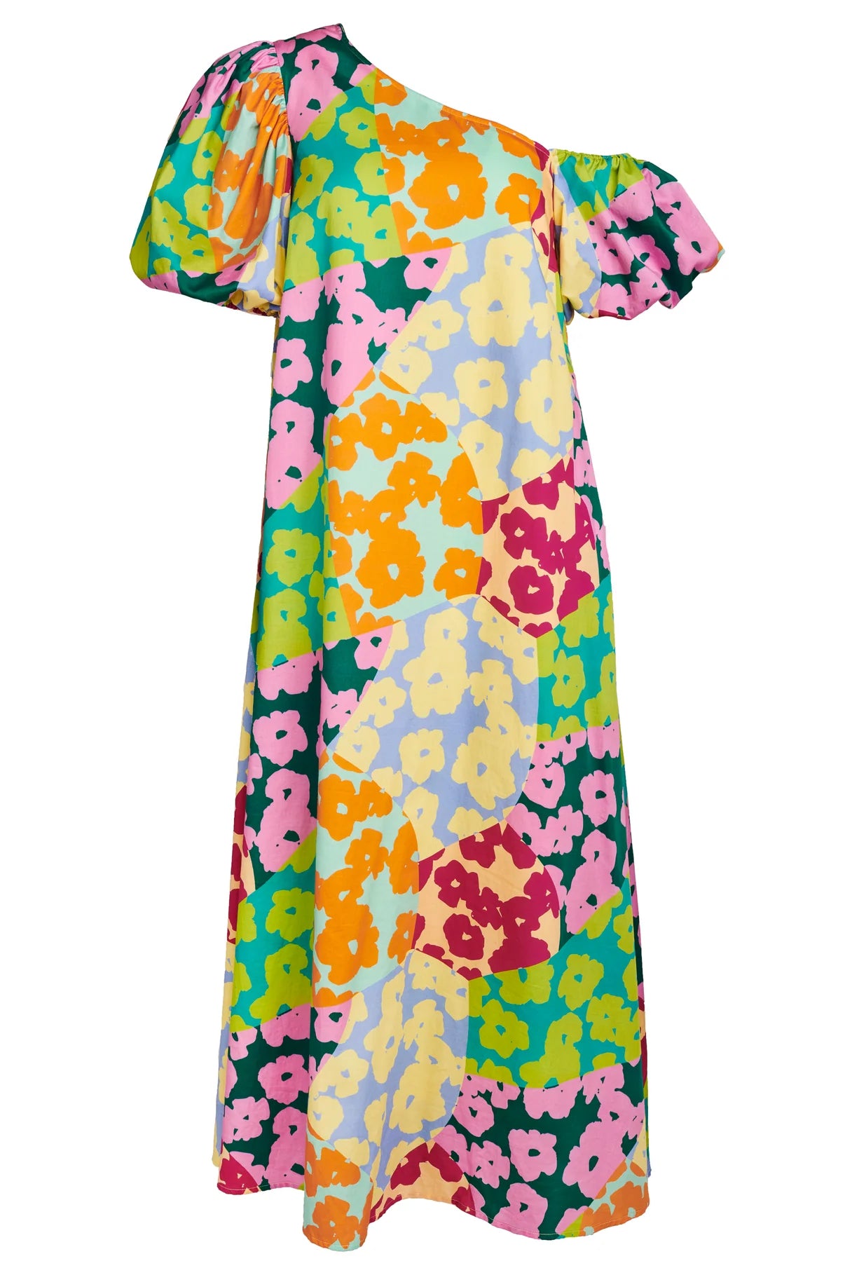 poppy patchwork maxi dress Bright Floral Asymmetrical Neck Small Waist Size:85- 95 cm Yvette Slip Maxi Dress Medium iron or steam *chain link belt*