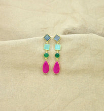 Load image into Gallery viewer, Pink Fuchsia, Chalcedony &amp; Labradorite Faceted Drop Earrings
