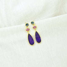 Load image into Gallery viewer, Triple Gemstone Drop Earrings - Purple Amethyst &amp; Blue Iolite
