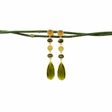 Load image into Gallery viewer, Long Drop Gemstone Earrings Green - Fall
