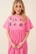 Load image into Gallery viewer, Sequin Ornaments Christmas Pink Baby Doll Cotton Dress

