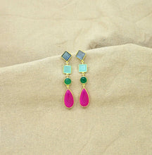 Load image into Gallery viewer, Pink Fuchsia, Chalcedony &amp; Labradorite Faceted Drop Earrings
