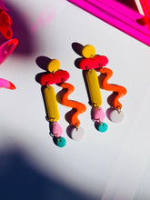 Load image into Gallery viewer, Squiggle Dancer Colorful Dangle 80s Earrings
