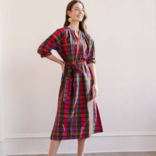 Load image into Gallery viewer, Fall Plaid Cotton Midi Dress With Tie
