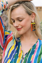 Load image into Gallery viewer, Navy Orange Yellow  Colorblock Earrings
