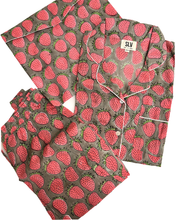 Load image into Gallery viewer, Strawberry Pajama Pants Set Cotton Block Print

