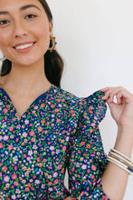 Load image into Gallery viewer, Navy Floral 3/4 Sleeve Cotton Dress
