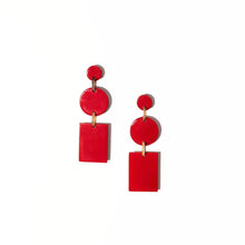 Load image into Gallery viewer, Red Circle and Rectangle Earrings
