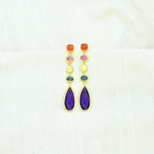 Load image into Gallery viewer, Statement Sequin Long Earring Purple Amethyst &amp; Blue Iolite
