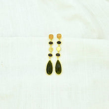 Load image into Gallery viewer, Long Drop Gemstone Earrings Green - Fall
