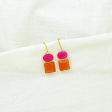 Load image into Gallery viewer, Pink Fuchsia &amp; Carnelian Oval &amp; Square Faceted Earring
