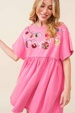 Load image into Gallery viewer, Sequin Ornaments Christmas Pink Baby Doll Cotton Dress

