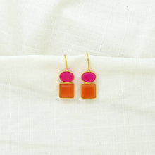 Load image into Gallery viewer, Pink Fuchsia &amp; Carnelian Oval &amp; Square Faceted Earring
