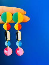 Load image into Gallery viewer, Half and Half Colorful Shapes Duster Earrings

