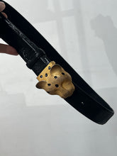 Load image into Gallery viewer, Carlisle Gold &amp; Black Stone Leopard Head Leather Belt - Medium
