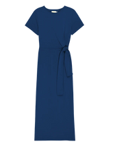Load image into Gallery viewer, Deep Blue Tie Knit Short Sleeve Midi Dress

