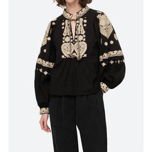 Load image into Gallery viewer, Sea Black Shirt with Ivory Embroidery
