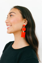 Load image into Gallery viewer, Red Circle and Rectangle Earrings
