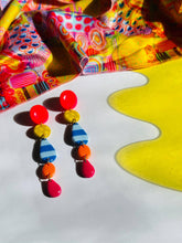 Load image into Gallery viewer, Vibrant Striped and Spotted Drop Earrings
