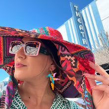 Load image into Gallery viewer, Glam Hummingbird Hoop Earrings Orange + Turquoise + Hot Pink
