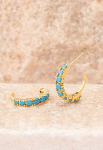Load image into Gallery viewer, Turquoise &amp; Gold Hoops in Aquamarine Zircon
