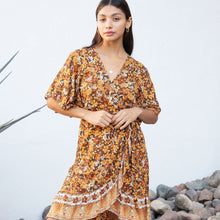 Load image into Gallery viewer, Flutter Sleeve Wrap Dress - Fall Floral
