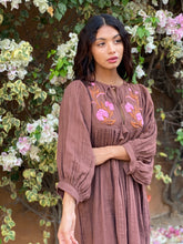 Load image into Gallery viewer, Hand Embroidered Cotton Gauze Dress (Kashiti: Tobacco)
