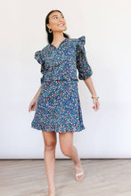 Load image into Gallery viewer, Navy Floral 3/4 Sleeve Cotton Dress
