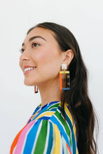 Load image into Gallery viewer, Navy Orange Yellow  Colorblock Earrings
