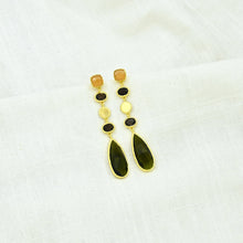 Load image into Gallery viewer, Long Drop Gemstone Earrings Green - Fall
