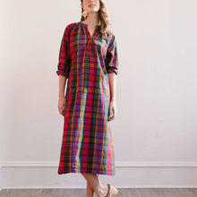 Load image into Gallery viewer, Fall Plaid Cotton Midi Dress With Tie
