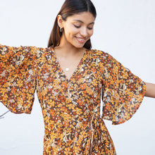Load image into Gallery viewer, Flutter Sleeve Wrap Dress - Fall Floral
