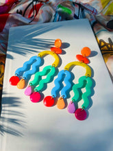 Load image into Gallery viewer, Colorful Maximalist Squiggly Chandelier Earrings
