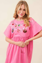 Load image into Gallery viewer, Sequin Ornaments Christmas Pink Baby Doll Cotton Dress
