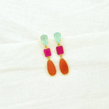 Load image into Gallery viewer, Aqua, Pink, &amp; Carnelian Faceted Drop Earrings
