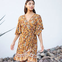 Load image into Gallery viewer, Flutter Sleeve Wrap Dress - Fall Floral
