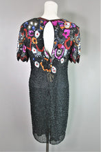 Load image into Gallery viewer, Carina Black Silk Floral Beaded Dress - XL
