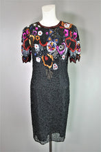 Load image into Gallery viewer, Carina Black Silk Floral Beaded Dress - XL
