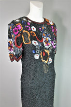 Load image into Gallery viewer, Carina Black Silk Floral Beaded Dress - XL
